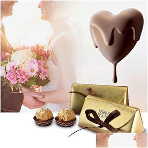 Emballage cadeau Boîtes de bonbons en papier d'or de luxe Boîte de chocolat pour les invités Favor Sweet With Ribborns Lx0725 Drop Delivery Home Garden F Dhqfl