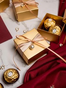 Cadeau cadeau de luxe carré doré boîte de bonbons sac de mariage bébé douche faveurs emballage de fleurs fournitures de fête de chocolat 30pcs