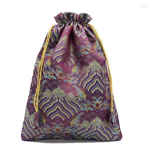 Cadeau Wrap Luxe Épaissir l'eau de mer Extra Large Soie Brocart Pochettes Sacs Fête De Mariage Cordon De Noël Emballage Chaussure Couverture De Poussière