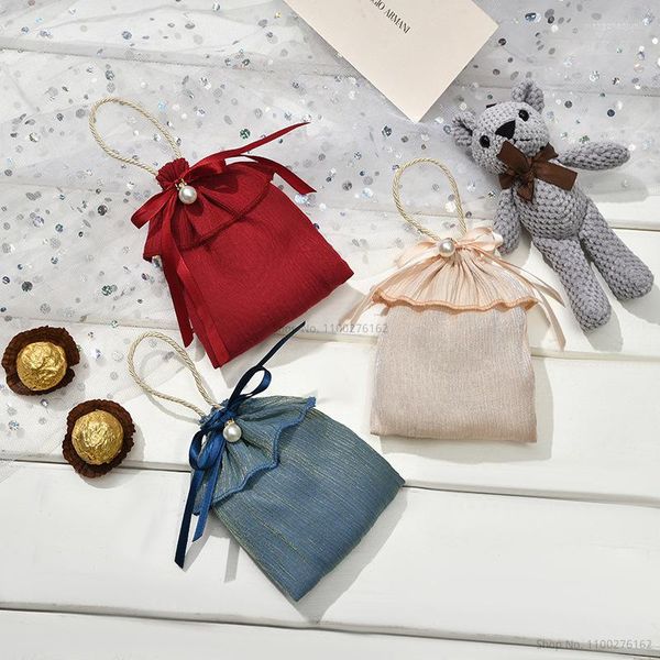 Emballage cadeau Sacs de velours de luxe avec chaîne de perles Biscuits de fête d'anniversaire de Noël Favoris Boîtes de bonbons Sachet de bijoux