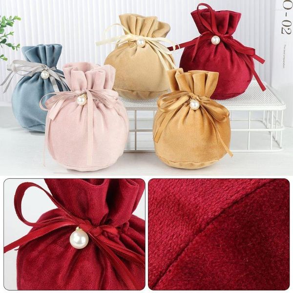 Emballage cadeau Sacs de bonbons de mariage de velours de luxe avec chaîne de perles Fête d'anniversaire Cooikes Boîtes Bijoux Sachet