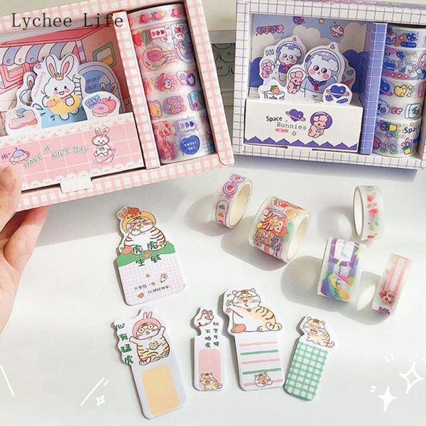 Papel de regalo Lychee Life, juego de cintas adhesivas Washi, etiqueta adhesiva decorativa bonita de dibujos animados para planificador de colección de recortes, diario