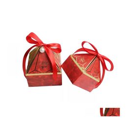 Geschenkwikkel Marry Candy Box Pagoda -vormige zijdelint Diamanten Retourpatroon Kleine grote verpakkingsdozen Roze 0 38xp M2 Drop levering H OTTCT