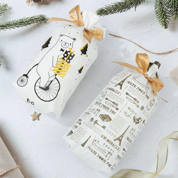 Material de papel de regalo con sello de cinta Decoración de fiesta Elk Santa Image Wrapping Bags Bolsa de Navidad Suministros de Navidad Regalos Embalaje