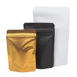 Envoltura de regalo Mate Negro Blanco Oro Papel de aluminio Stand Up Mylar Bolsas Resellable Café Té Polvo Cremallera Paquete de almacenamiento superior Bolsa