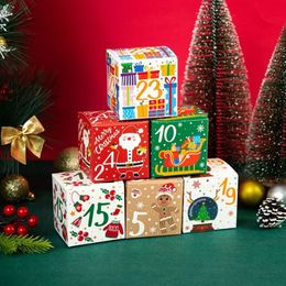 Envoltura de regalo Feliz Navidad Calendario de Adviento Cajas 24 días Papel Kraft Adviento Cuenta regresiva Cajas de regalo de dulces para niños y favor familiar