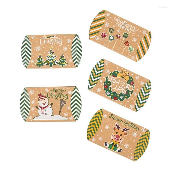 Emballage cadeau Joyeux Noël Dessin animé Boîte à bonbons Oreiller Forme Boîtes à biscuits DIY Décoration 2024 Année Fournitures de fête