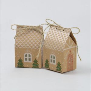 Emballage cadeau joyeux Noël sac en papier arbre nourriture biscuit emballage Kraft bonbons biscuits boîte avec ficelle