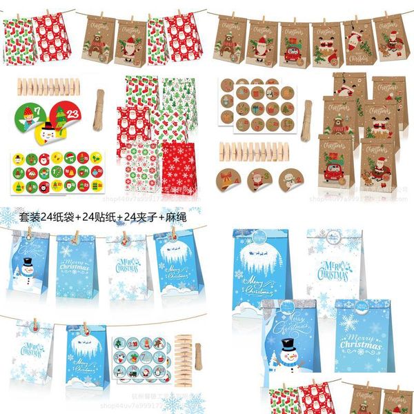 Papel de regalo Feliz Navidad Muñeco de nieve Copos de nieve Caramelo Paz Fruta Bolsas de papel Kraft Entrega directa Ot80T