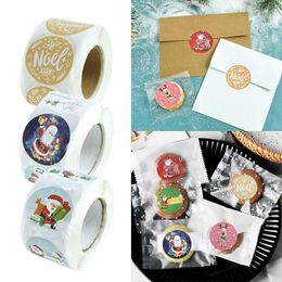 Papel de regalo pegatinas de Feliz Navidad Santa Claus muñeco de nieve alce sello etiquetas para Navidad DIY paquete para hornear sobre decoración de papelería