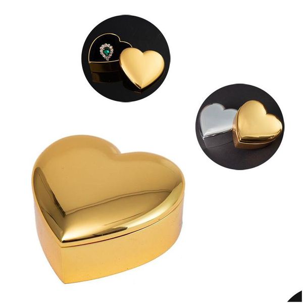 Envoltura de regalo Caja de joyería en forma de corazón de metal Regalos del día de San Valentín Cajas de anillo de almacenamiento Decoración de escritorio de moda Entrega de gota Ho Dhgarden Dhywa