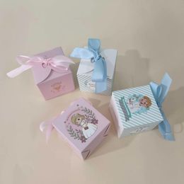 Enveloppe cadeau mi ma primera comunion fête faveur mini-carré boîte de bonbons rose bleu 20/50 / 100pcs pour les enfants espagnols anniversaire événements décor