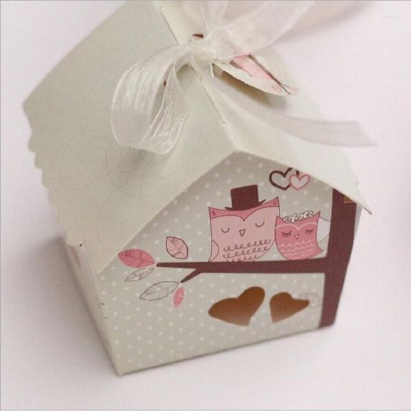 Enveloppe cadeau Mini Boîte à banc de bonbons de maison d'oiseau avec ruban pour les invités Favors et cadeaux de mariage