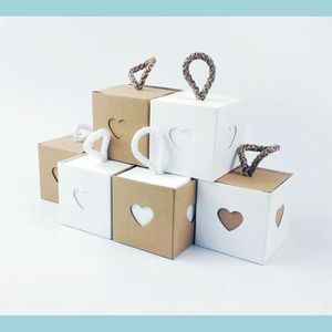 Enveloppe cadeau mini boîte en papier kraft avec fenêtre en forme de coeur bonbon emballage de chocolat en chocolat blanc marron carré anniversaire décoration dro dhgzo