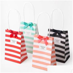 Emballage cadeau Mini carte blanche sacs en papier sac d'emballage de couleur bonbon avec poignées rayure Kraft stockage de mode sac à main boutique personnalisée 0 74Hb Dhdcz