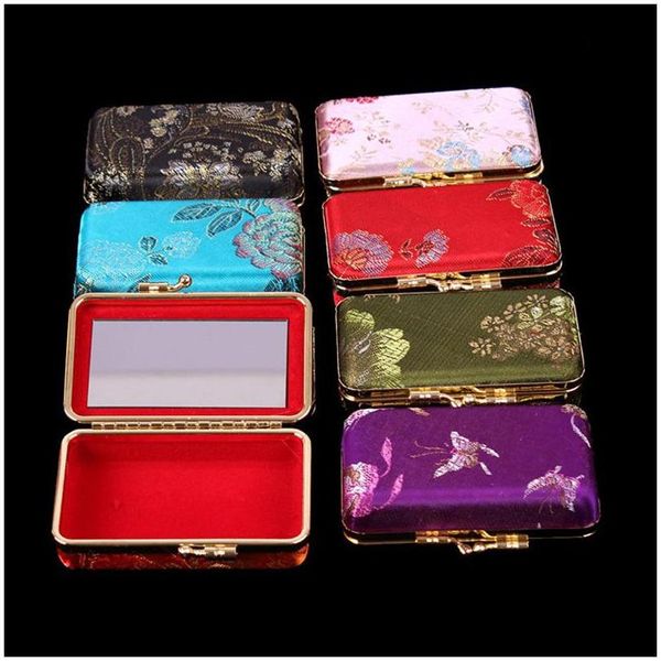 Cadeau Wrap Miroir Soie Brocade Craft Boîte Voyage Bijoux Cas Vide Double Rouge À Lèvres Boîtes De Rangement Tubes De Baume À Lèvres Emballage Conteneur DHC5J