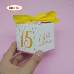 Enveloppe-cadeau Mis quince bat mitzvah fête favor mini-carré rose rose box 20pcs for Espagne girl 15th anniversaire anniversaire décor