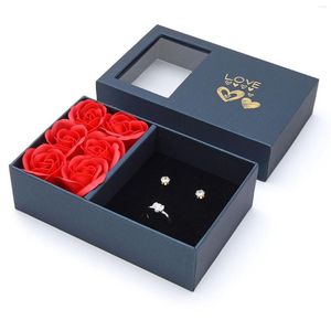 Emballage cadeau cadeaux fête des mères fleur éternelle rose boîte à bijoux 100 langues je t'aime bague mariage pour maman petite amie femmes