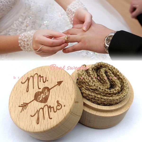 Envoltura de regalo Sr. y Sra. Caja de anillo de madera rústica Caja de boda antigua hecha a mano para decoración de compromiso / propuesta