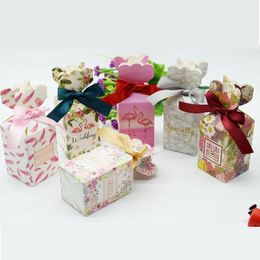 Cadeau Wrap Multicolor Fishtail Paper Candy Box Boîtes de faveurs de mariage avec ruban Baby Shower Anniversaire Home Party Supply Décoration