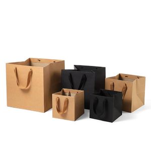 Gift Wrap Multifunctionele zwarte kaki bolsas de Papel Wedding Party Bag met handvat Fashion Shopping Candy Cake Packaging