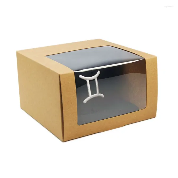 Envoltura de regalo sin impresión Kraft Paper Packaging Box y tapa con la ventana transparente de PVC Personalizar logotipo de estampado 100pcs por cartón