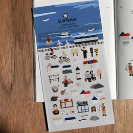 Geschenkwikkeling Ocean Village Korea Suatelier Sticker Lighthouse Boat Seafoods Die Cutting Home Decoratief Scrapbooking Sonia Hobby Craft