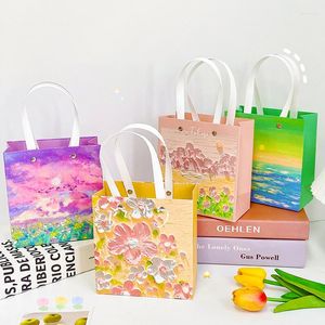 Envoltura de regalo Pintura al óleo Bolsas de papel Kraft Compras de comestibles reutilizables para embalaje Regalos artesanales Boda Negocio Fiesta al por menor