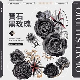 Confezione regalo OKMT Nastro adesivo Washi per fiori vintage con rose nere e adesivi in PET, forniture per scrapbooking, journaling decorativo, 6 cm x 5 m