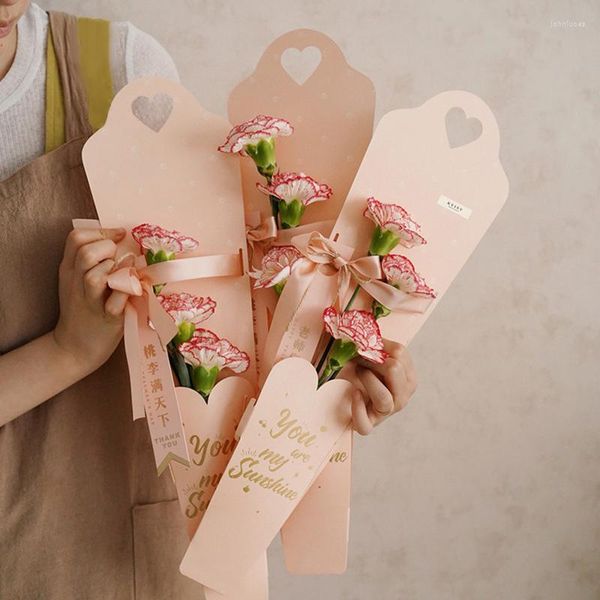 Envoltura de regalo Una pieza de papel Kraft Dorado en forma de corazón Caja de una sola flor Embalaje de ramo Hecho a mano