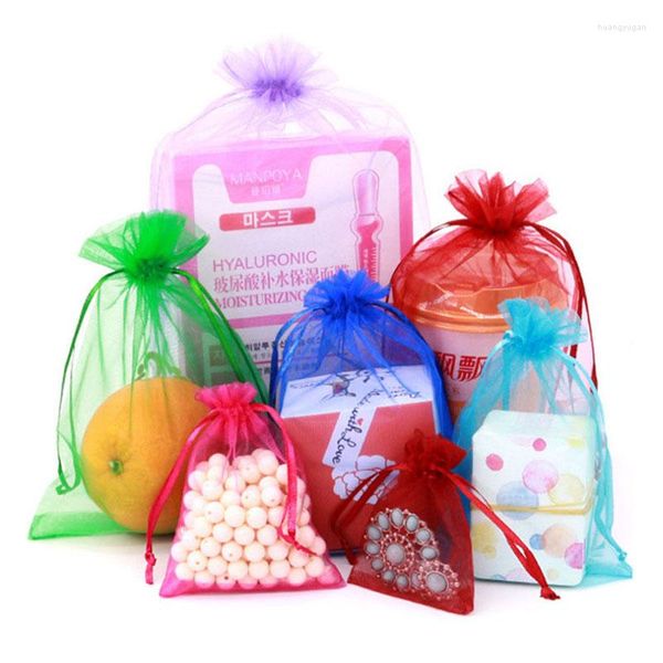 Bolsas de Organza para envolver regalos, malla transparente sólida con cordón, embalaje de joyería, bolsa de recuerdo de bautismo para fiesta, bolsa de boda para árbol de Navidad