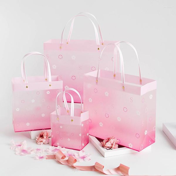 Cadeau Wrap Ouyes Mode Rose Fleurs de cerisier Sacs PP givrés Sac en plastique pour le mariage Saint-Valentin Emballage PVC 10PC