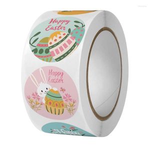 Geschenkomschakeling P82E 500PCS Happy Easter Stickers Cute Eggs Self Adhesive Seal Label voor Party Kids Box Bag Decor Handmade