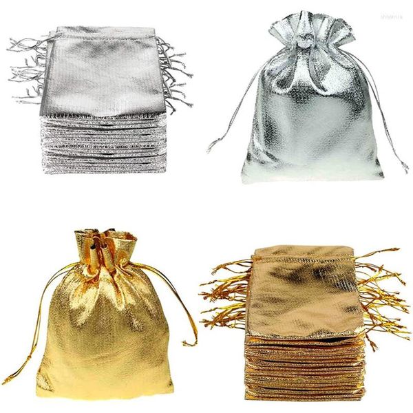 Paquet d'emballage cadeau de 100pcs sacs en argent doré avec sac à bijoux pour bonbons à cordon pour les célébrations de fête de mariage de carnaval de Noël