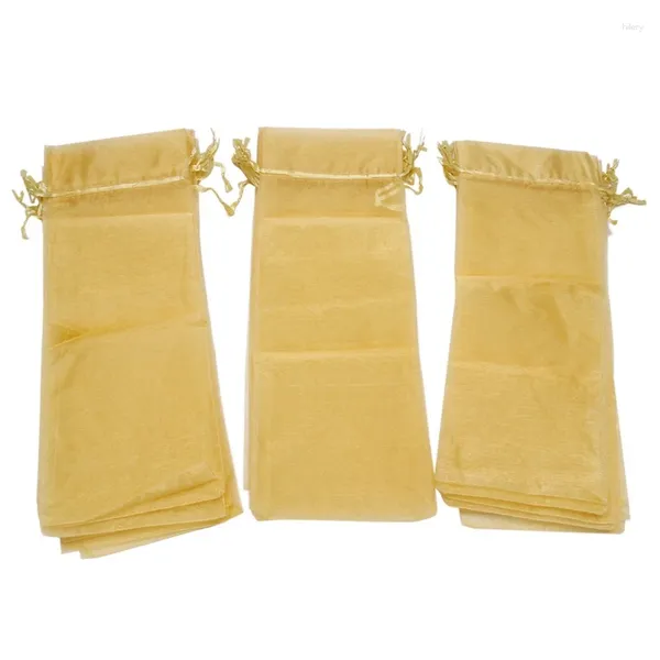 Emballage cadeau Emballage Organza Sac de vin Couverture de bouteille en maille transparente avec robe de cordon de Noël (or 90pcs)