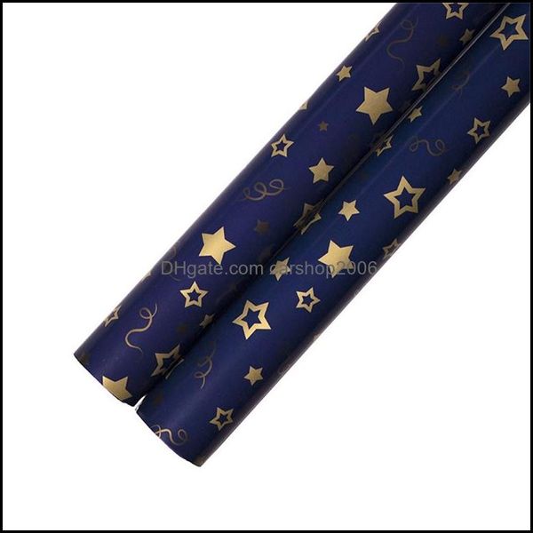 Papel de regalo Embalaje Papel Regalo Decorativo Color Metálico Papeles Azul Oscuro Estrellas Árbol de Navidad Patrón Impresión Oro Fiesta Carshop2006 Dhneq