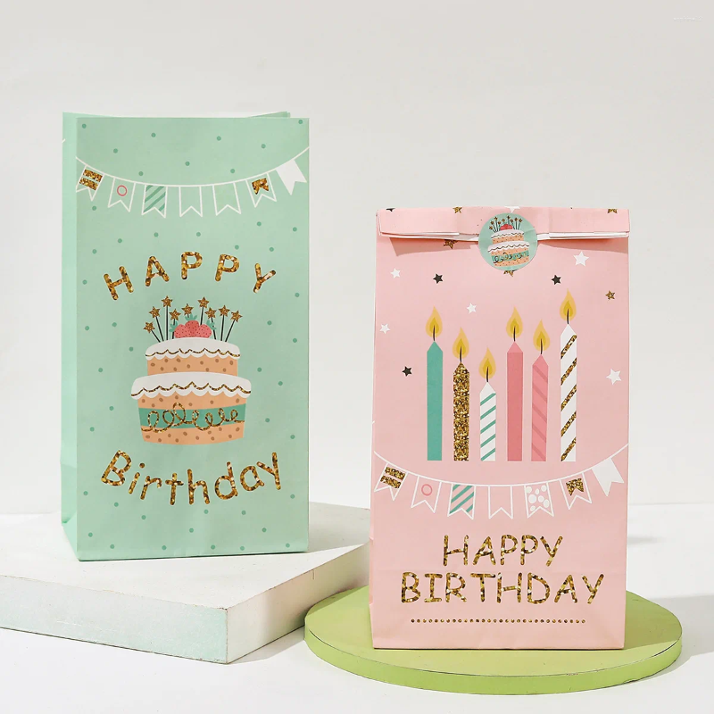 Gift Wrap Paper Bag Colorful Bags Cookie Packing Birthday Party Favor Stand Letter Pattern Mix Randomly