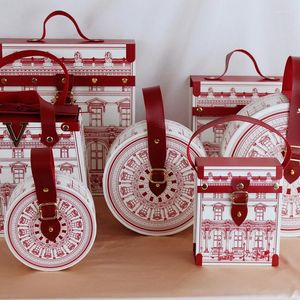 Cadeau Wrap Boîte de papier Cuir Porter des mains Protable Faveurs de mariage Candy Gâteau Sacs de chocolat Fête d'anniversaire Année Fournitures de décoration