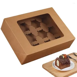 Geschenkwikkeling Papier Cake Box Cupcake Bakery Pastry Boxes Kraft Candy met helder venster voor cupcakes kleine taarten taarten dessert