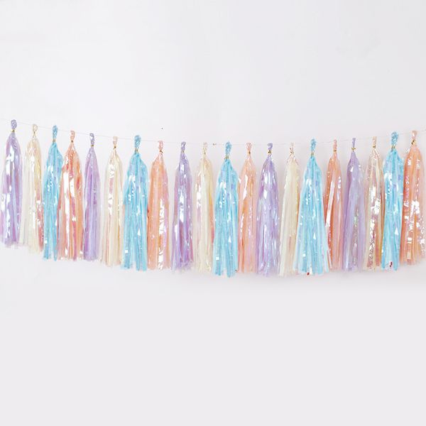 Cadeaupapier Iriserende Tassel Garland Vlaggen Banner Voor Baby Shower Bruiloft Doop Verjaardag DIY Party Opknoping Decor Leveranciers 230713