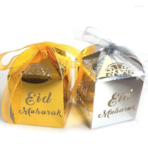 Emballage cadeau fête enfants faveurs 50pcs or argent joyeux Eid Mubarak boîte Ramadan décoration coupe perle papier ruban bonbons boîtes QX2E