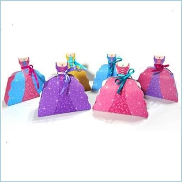 Cadeau Wrap Party Fournitures Boîtes Sacs Baby Douche Enfant Premier anniversaire Wrap Princesse Jupe Robe pliante en forme de Goodie Candy Boîte cadeau Dhdy5