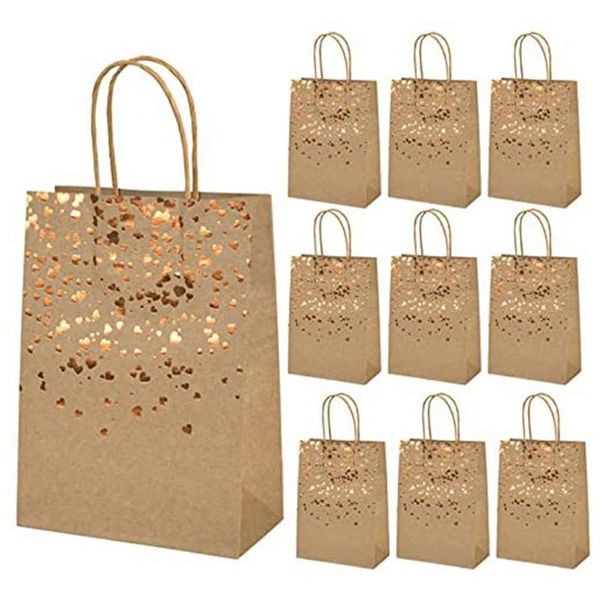 Emballage cadeau Pcs sac en papier Kraft brun estampage anniversaire d'amour avec poignée pour la fête et ShoppingGift