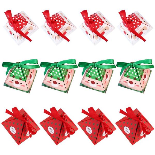 Envoltura de regalo PC Cajas de embalaje de dulces de Navidad Triángulo Patrones adorables Cajas de papel Regalo Regalo Regalo