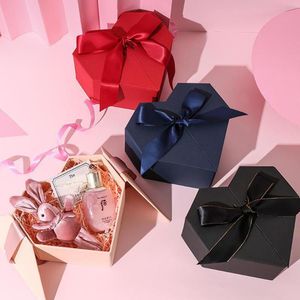 Envoltura de regalo PCS Caja abierta doble en forma de corazón con lazo Embalaje de San Valentín para cajas de recuerdos de boda Suministros de fiesta de cumpleaños Regalo