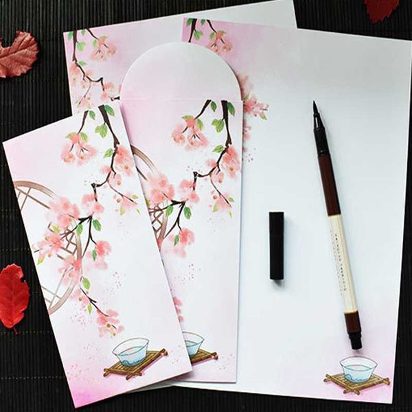 Envoltura de regalo Peach Blossom 10 Sobras de envoltura de papel Conjunto de papel de escritura estacionaria Invitaciones de sobres de boda Suministro