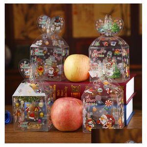 Emballage cadeau personnalisé Noël même clair boîte-cadeau Noël imprimé bonhomme de neige Elk Santa Tree Treats Sweets Candy Apple Boxes Favors Pre Dhksi
