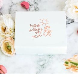 Cadeauverpakking gepersonaliseerd uw witte kindertekening verijdeld op luxe doos Echte folieprint voor moeder Rose Gold Moederdag