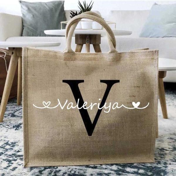 Emballage cadeau Sac fourre-tout en toile de jute personnalisé Sacs de plage de demoiselle d'honneur avec nom Bachelorette Cadeaux de fête des mères Shopper