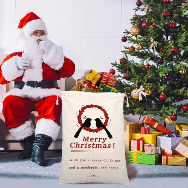 Envoltura de regalo Bolsa de Santa personalizada Lona ligera Bolsas de cordón de algodón reutilizables para vacaciones de dulces de Navidad